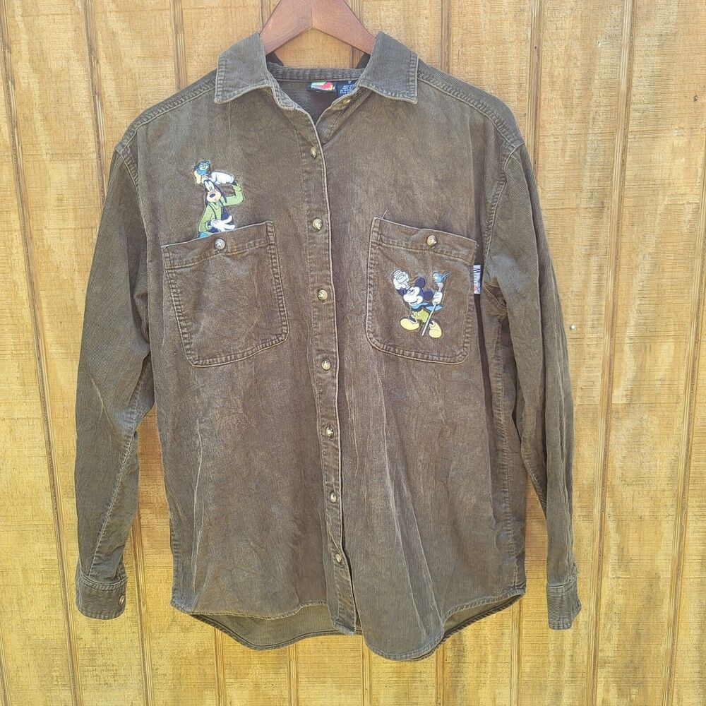 Mickey Unlimited Green Corduroy Goofy Mickey Embroidered Vintage Shirt Unisex S